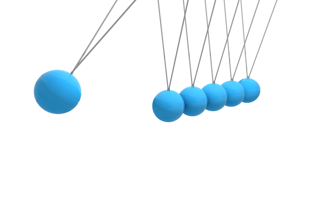 Blue Newton's Cradle on Transparent Background Showing Physics Concept