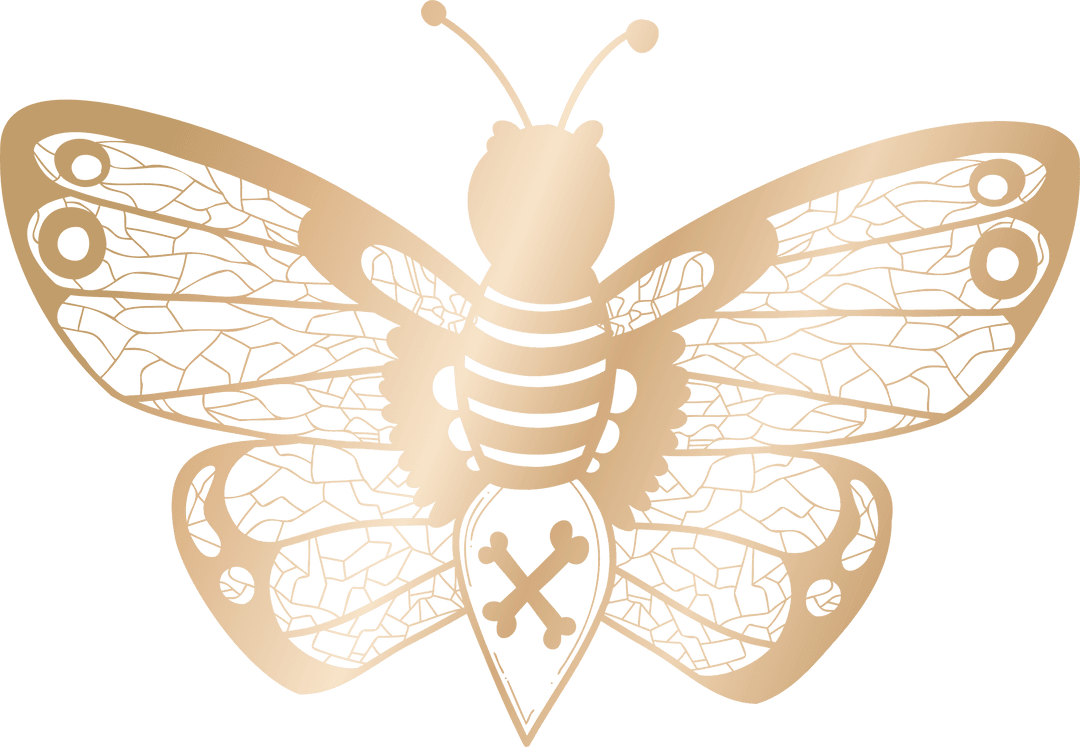 Golden Metallic Butterfly with Crossed Bones on Transparent Background