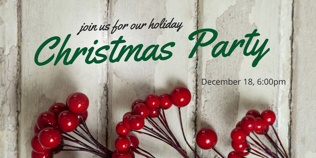 Festive Holiday Party Invitation with Red Berries