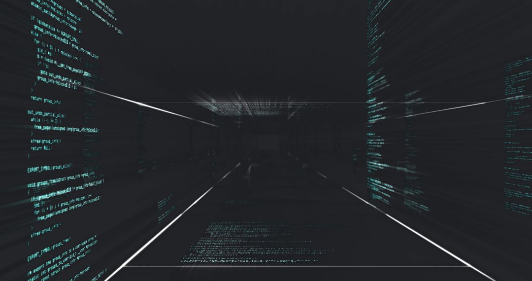 Abstract Digital Data with Neon Code Lines in Cyberspace