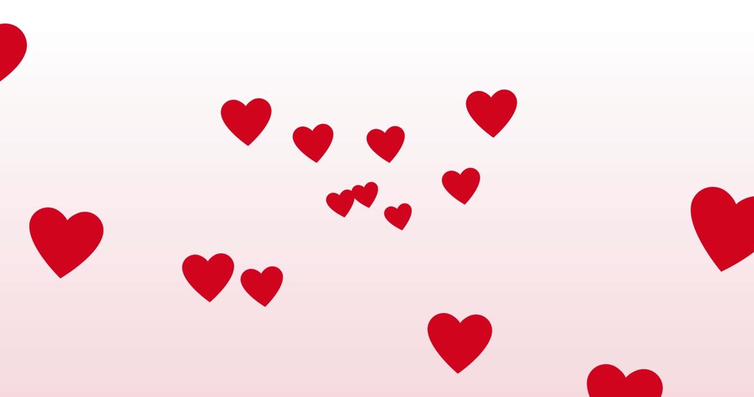 Floating Red Hearts on Soft Pink Gradient Background