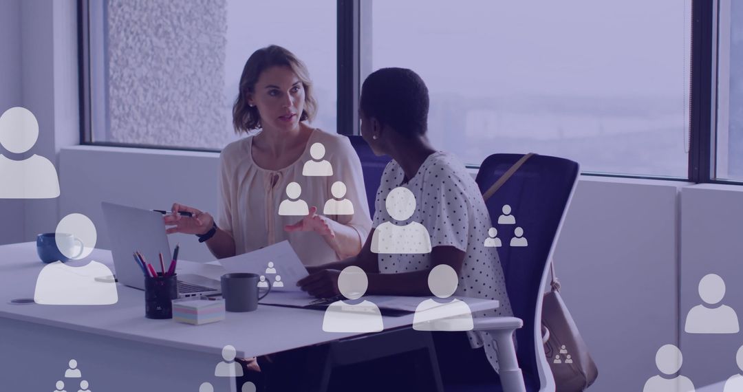 Diverse Businesswomen Collaborating with Digital Network Overlay