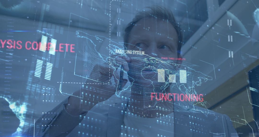 Businessman Interacting with Digital Global Data Interface