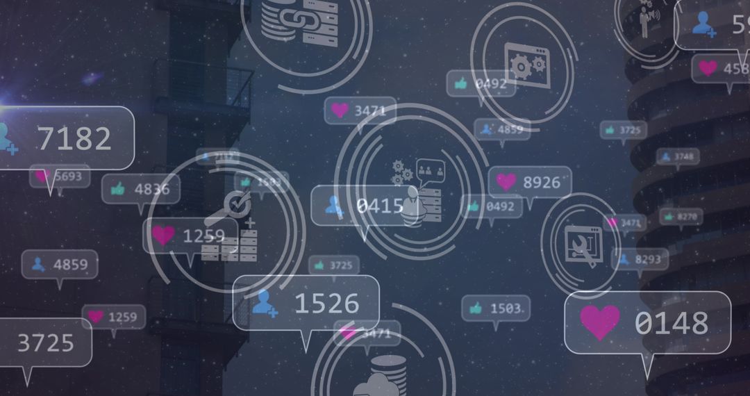 Futuristic Digital Cityscape with Social Media Connectivity