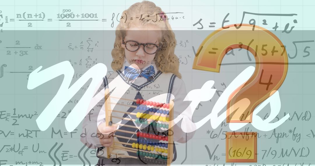 Young Schoolgirl Engaging with Math Concepts and Equations