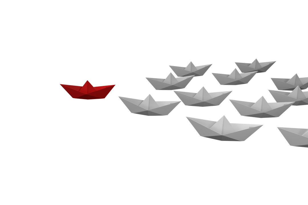 Red Paper Ship Leads White Ships on Transparent Background - Download Free Stock Images Pikwizard.com