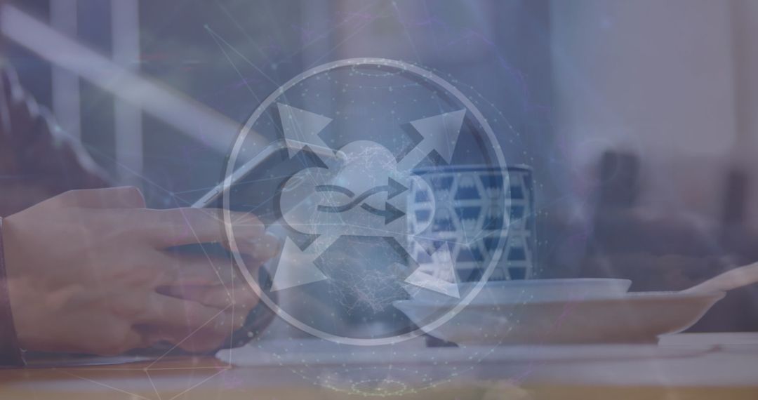 Man Using Smartphone with Digital Network Icons Overlay