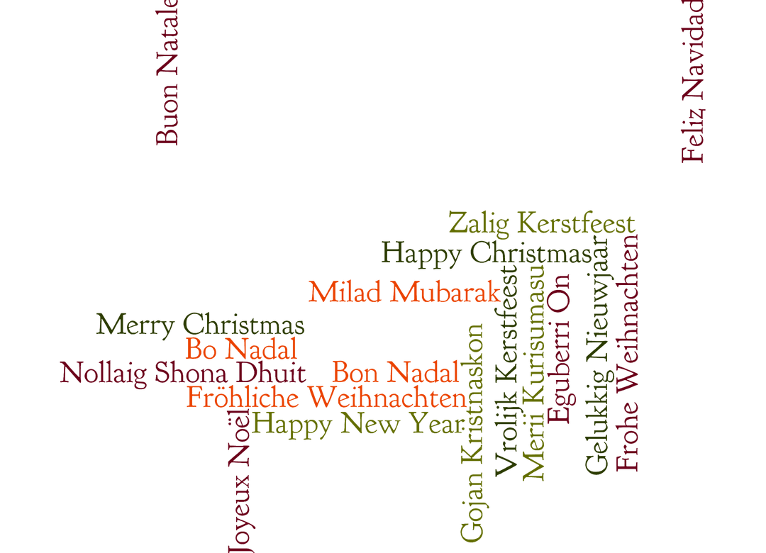 Christmas Wishes in Multiple Languages Over Transparent Background