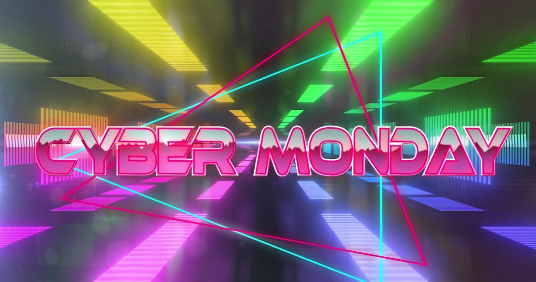 Futuristic Cyber Monday Tunnel with Neon Lights and Geometric Design
