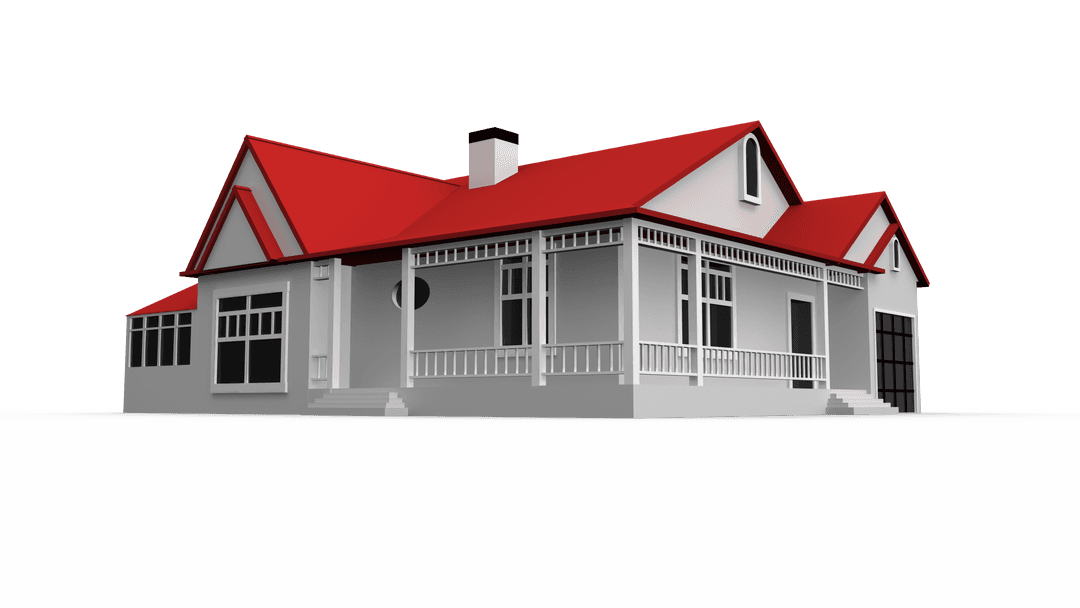 Realistic Single-Family House Model with Red Roof on Transparent Background