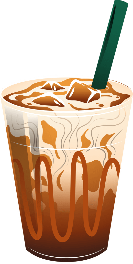 Transparent Iced Caramel Latte Glass with Straw and Eloquent Ice Swirl