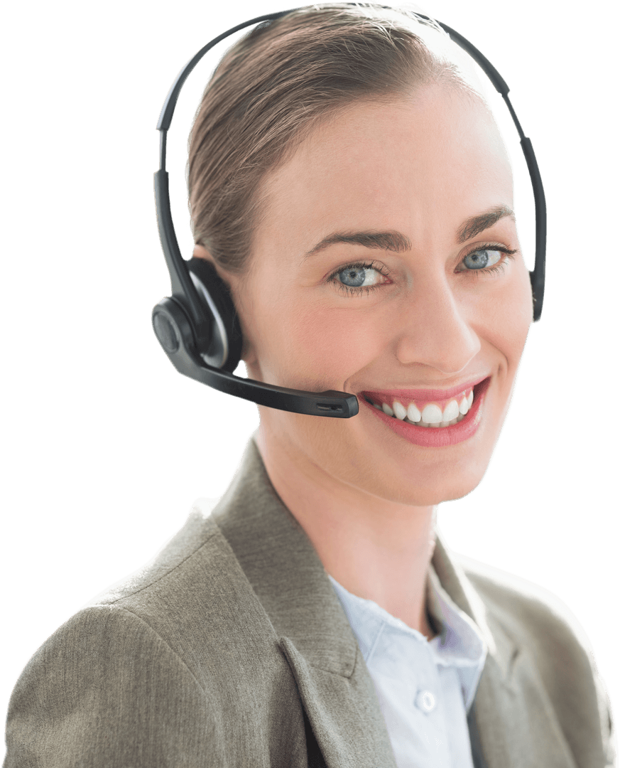 Transparent Businesswoman Smiling with Headset for Customer Service Concept - Download Free Stock Images Pikwizard.com