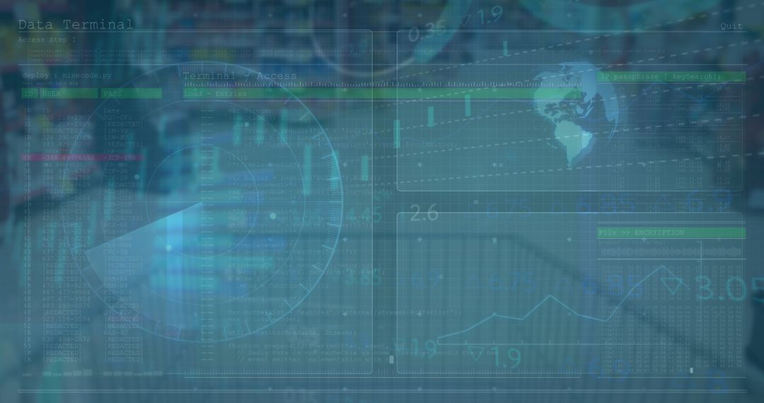 Digital Interface Overlay with Shopping Cart and Data Visuals