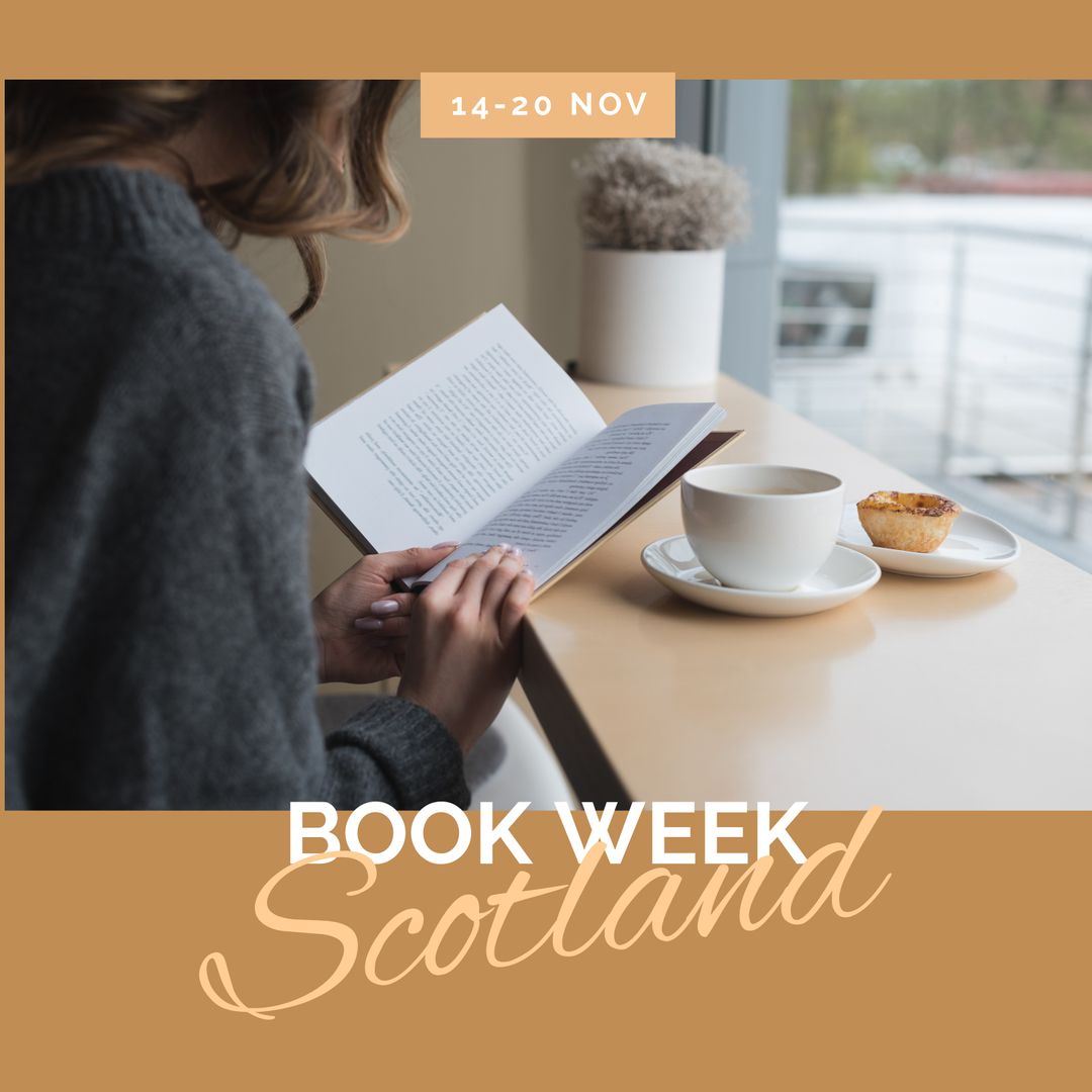 Woman Reading Book Next to Coffee on Table by Window