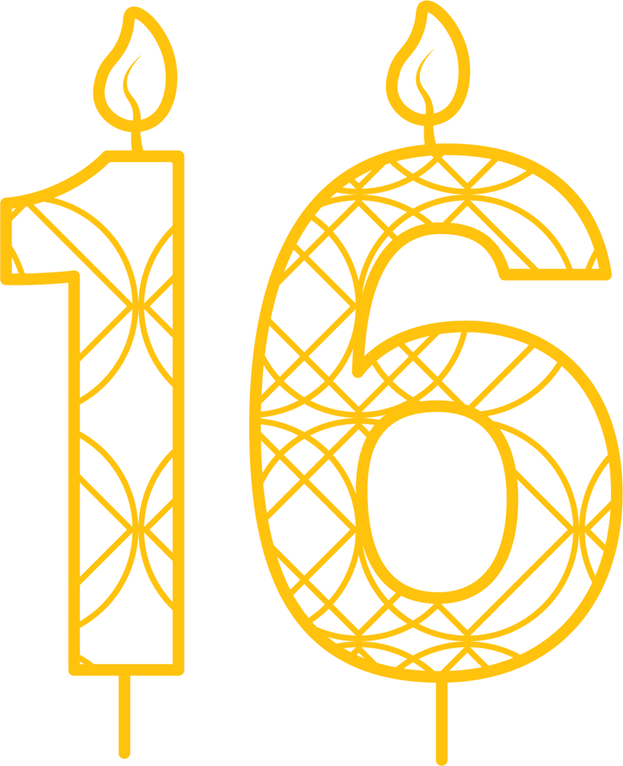 Yellow Transparent Lantern Pattern 16th Birthday Candle Illustration