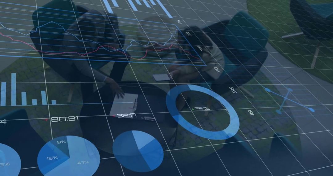 Financial Data Analysis Overlaid on Business Workspace