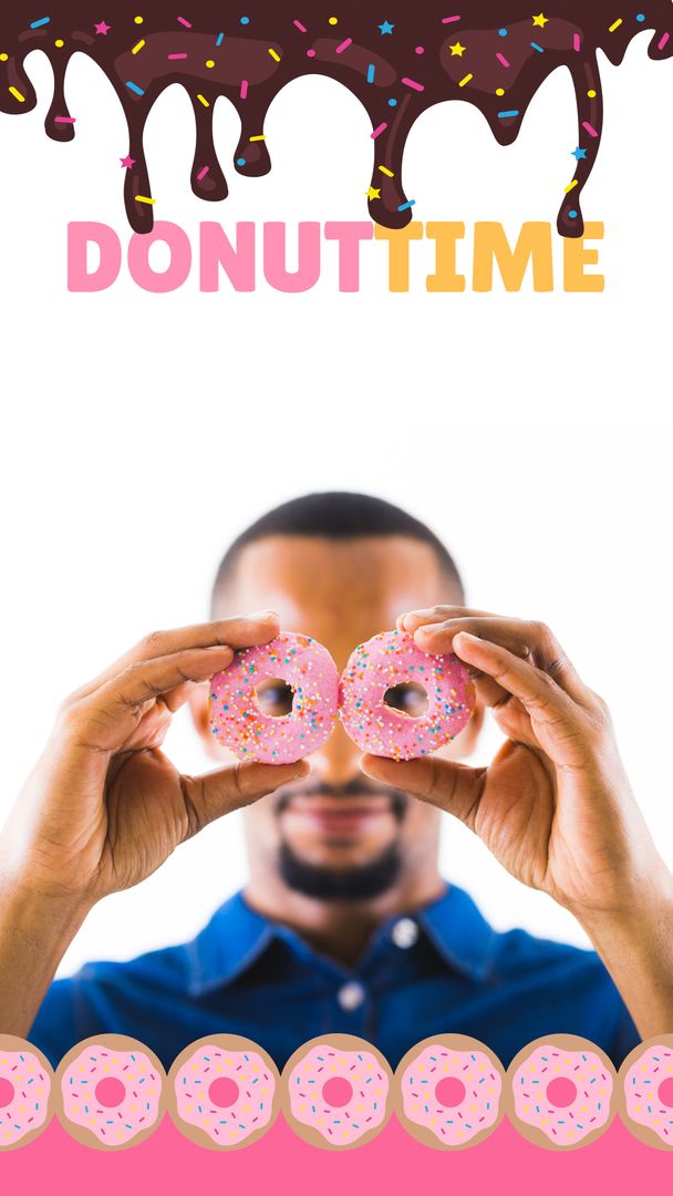 Man Holding Donuts Over Eyes with Decorative Elements - Download Free Stock Templates Pikwizard.com