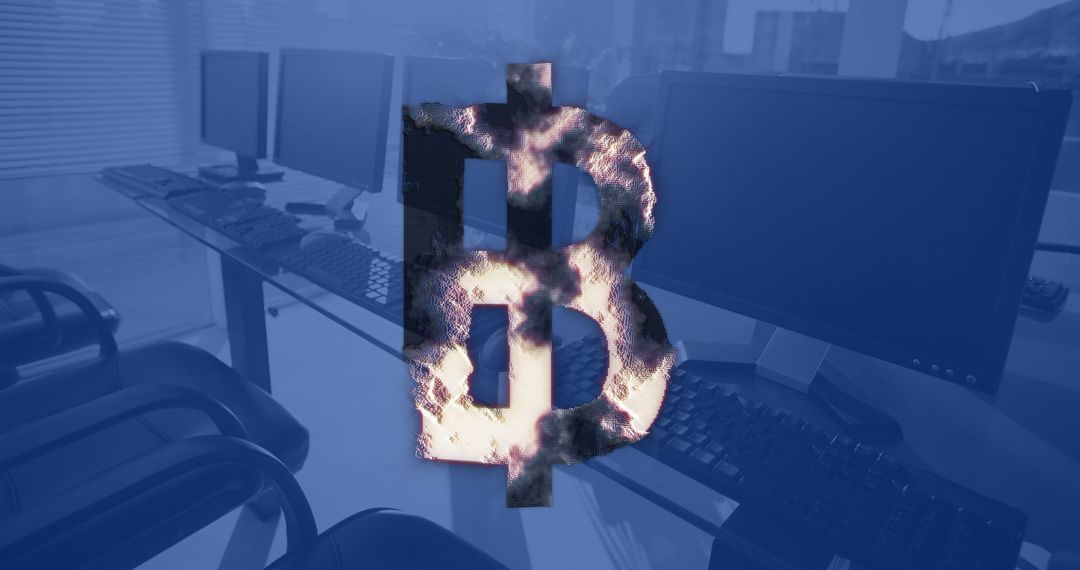 Cryptocurrency Concept with Bitcoin Symbol Over Office Computers