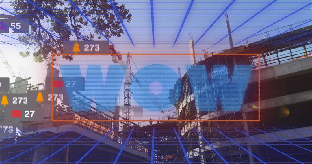 Digital Interface Overlay on Cityscape Construction Background