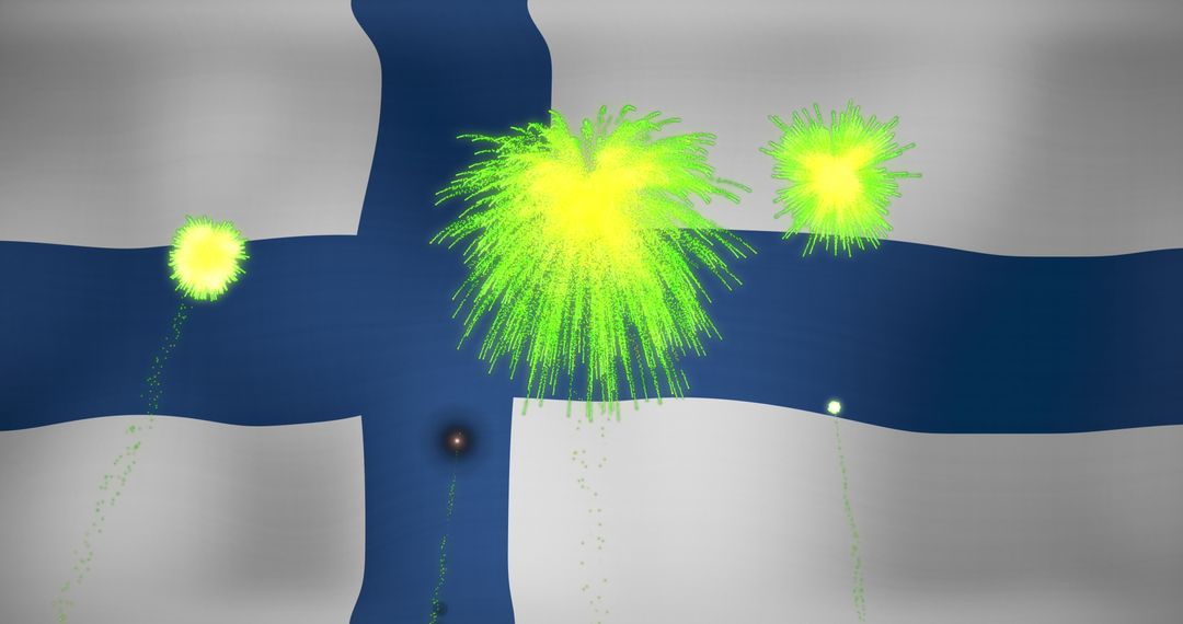 Finnish Flag with Festive Fireworks Display Celebrating Victory