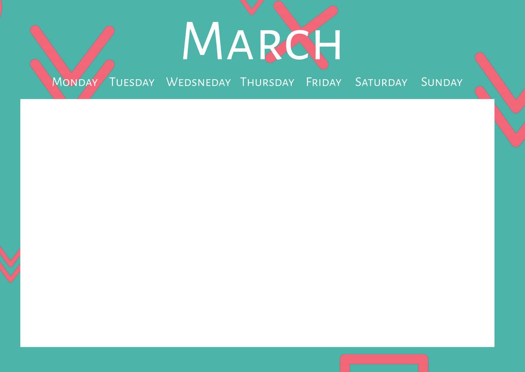 Clean Teal March Calendar Planner Template - Download Free Stock Templates Pikwizard.com