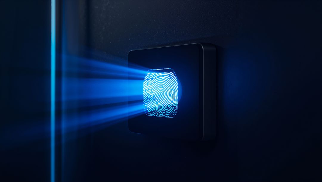 Fingerprint Scanner with Blue Light on Secure Entry Panel