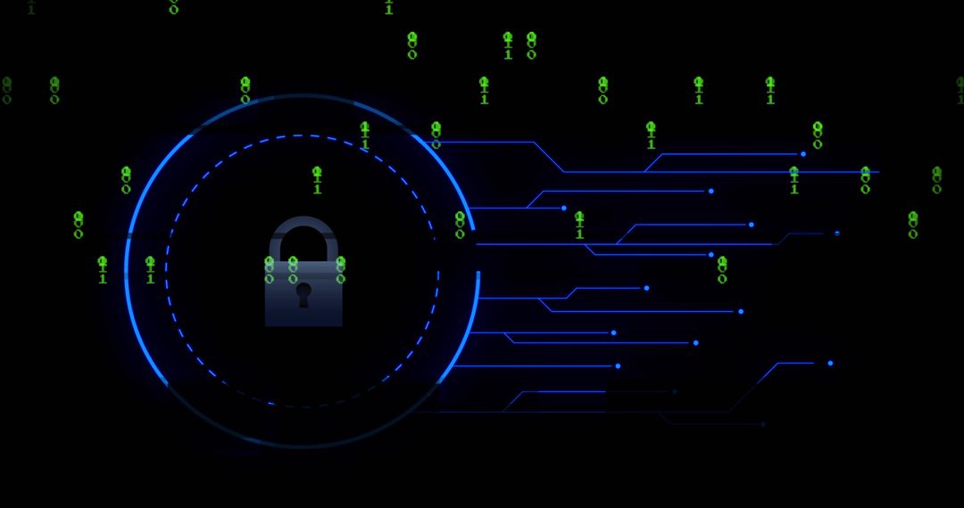 Cybersecurity digital padlock with binary code