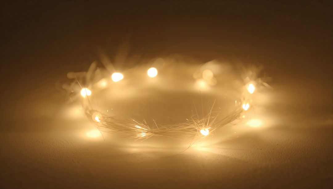 Warm LED Fairy Light Ring Creating Soft Fiber-Optic Glow and Amber Bokeh Ambience