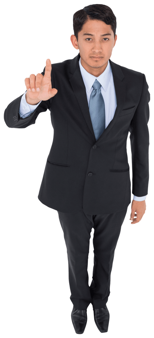 Businessman Touching Virtual Screen Isolated on Transparent Background