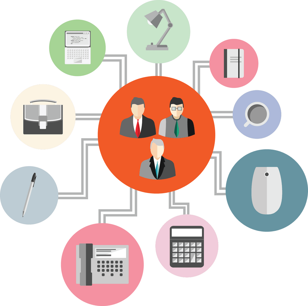 Business Organization and Network Transparent Icons Illustration