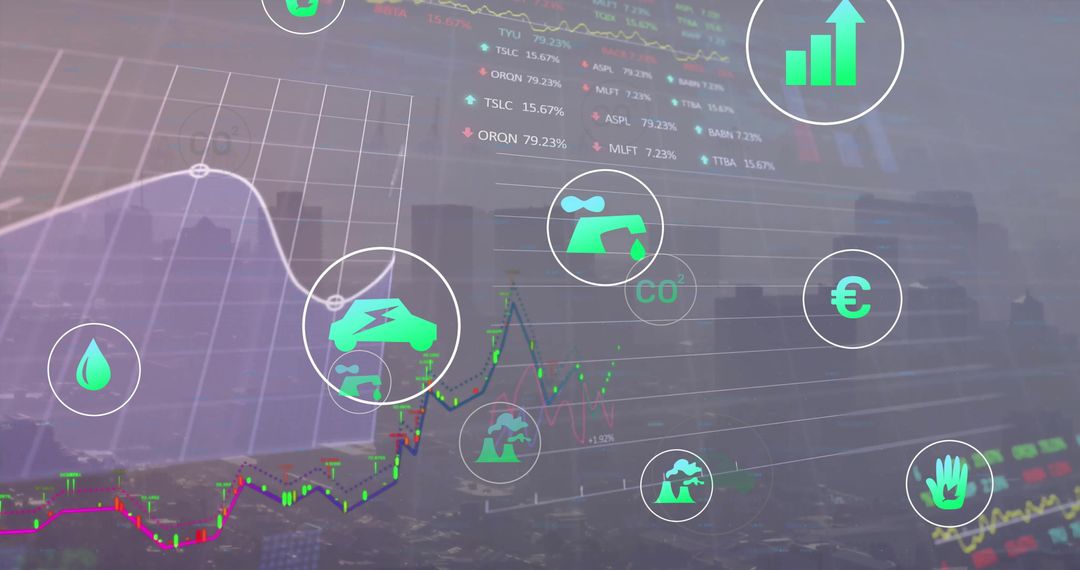 Eco-Financial Data Visualization with Cityscape Background