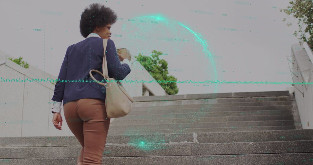 Stylish Businesswoman Analyzing Data on Globe Projection