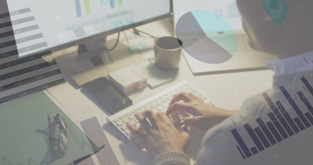 Businessman Analyzing Complex Data Charts on Computers