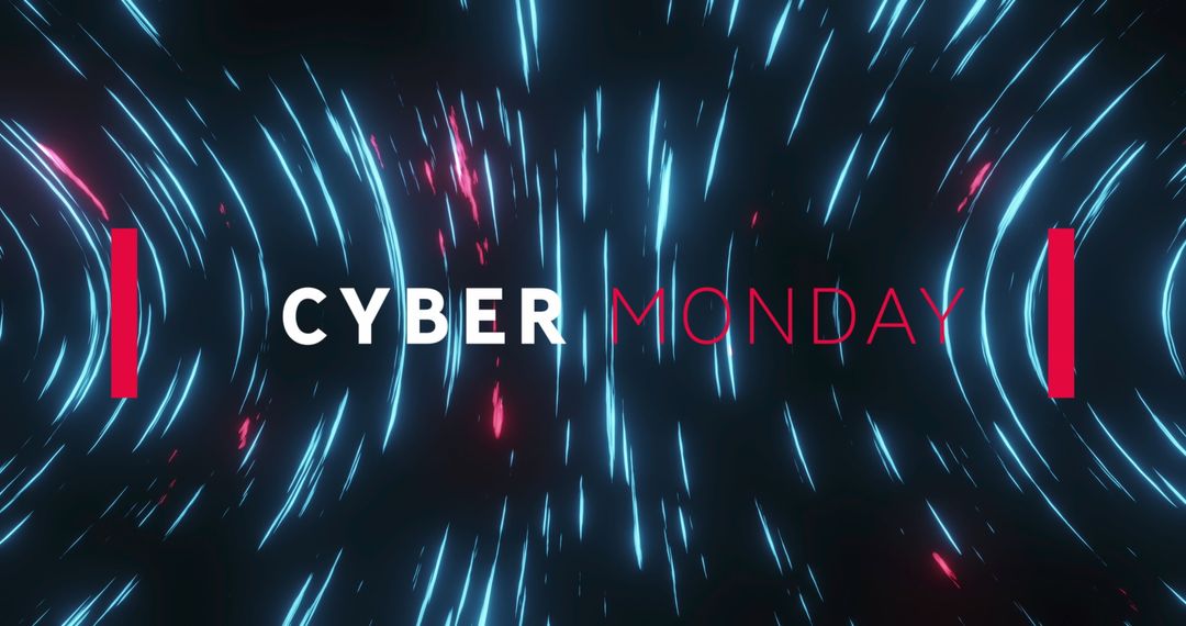 Cyber Monday Banner with Glowing Light Trails on Black Background