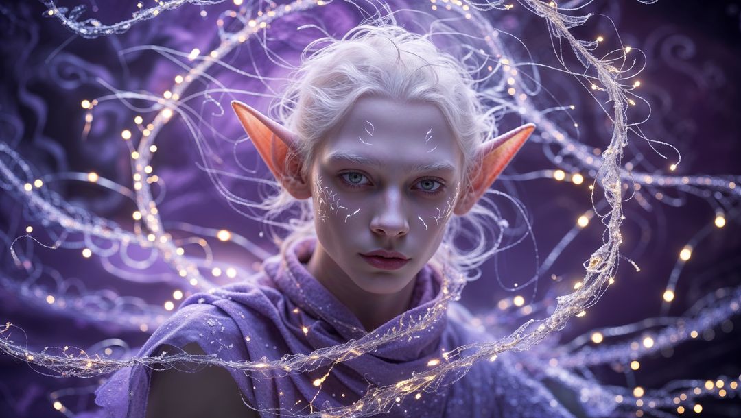 Ethereal Elf Spellcaster Wielding Mystical Energy in Enchanted Realm