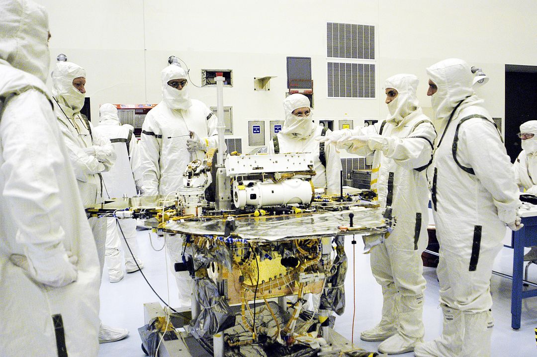 Technicians Preparing Mars Exploration Rover Equipment Deck for 2003 Mission