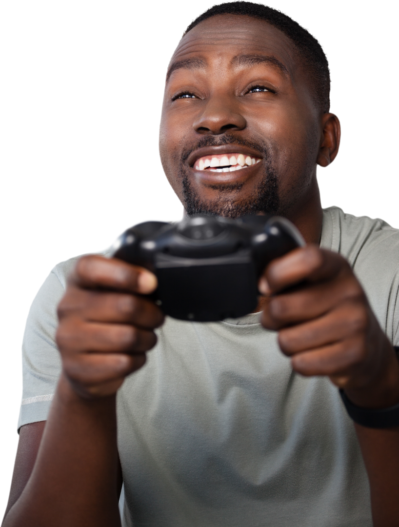 Smiling Man Playing Video Games with Game Controller on Transparent Background - Download Free Stock Images Pikwizard.com