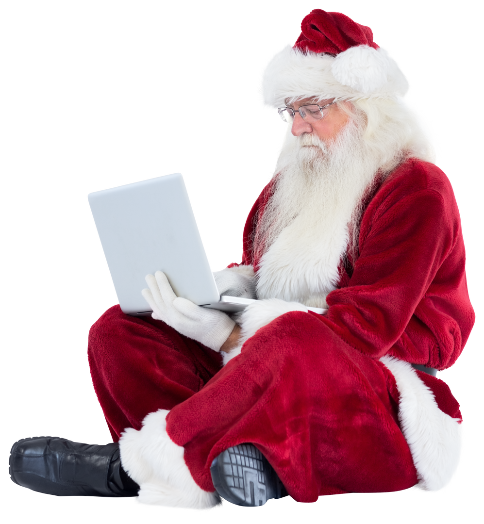 Santa Claus Sitpping and Using Laptop on Transparent Background - Download Free Stock Images Pikwizard.com