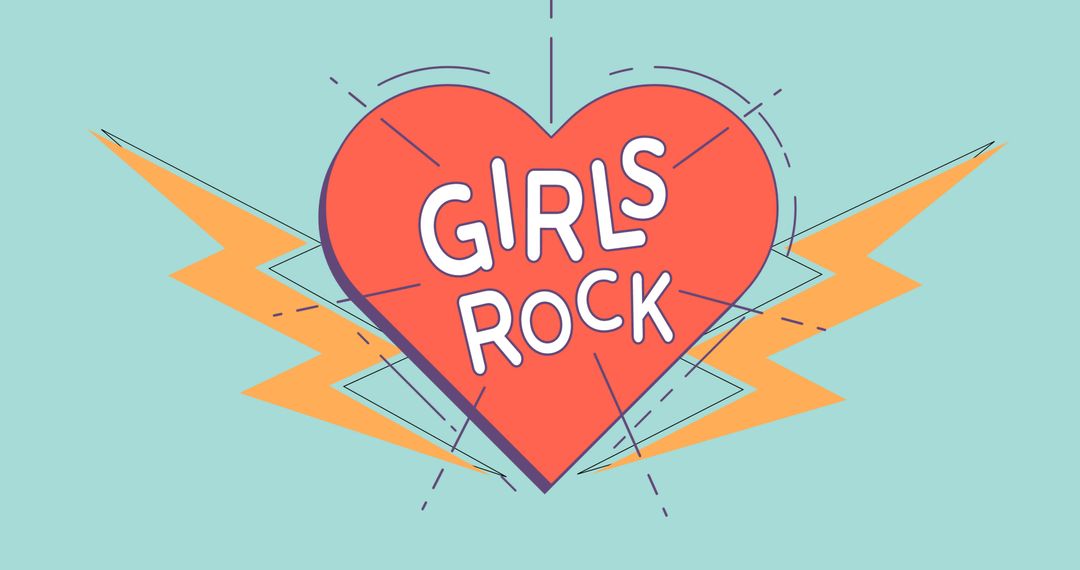 Girls Rock Text on Heart and Lightning Bolt Background - Free Images, Stock Photos and Pictures on Pikwizard.com