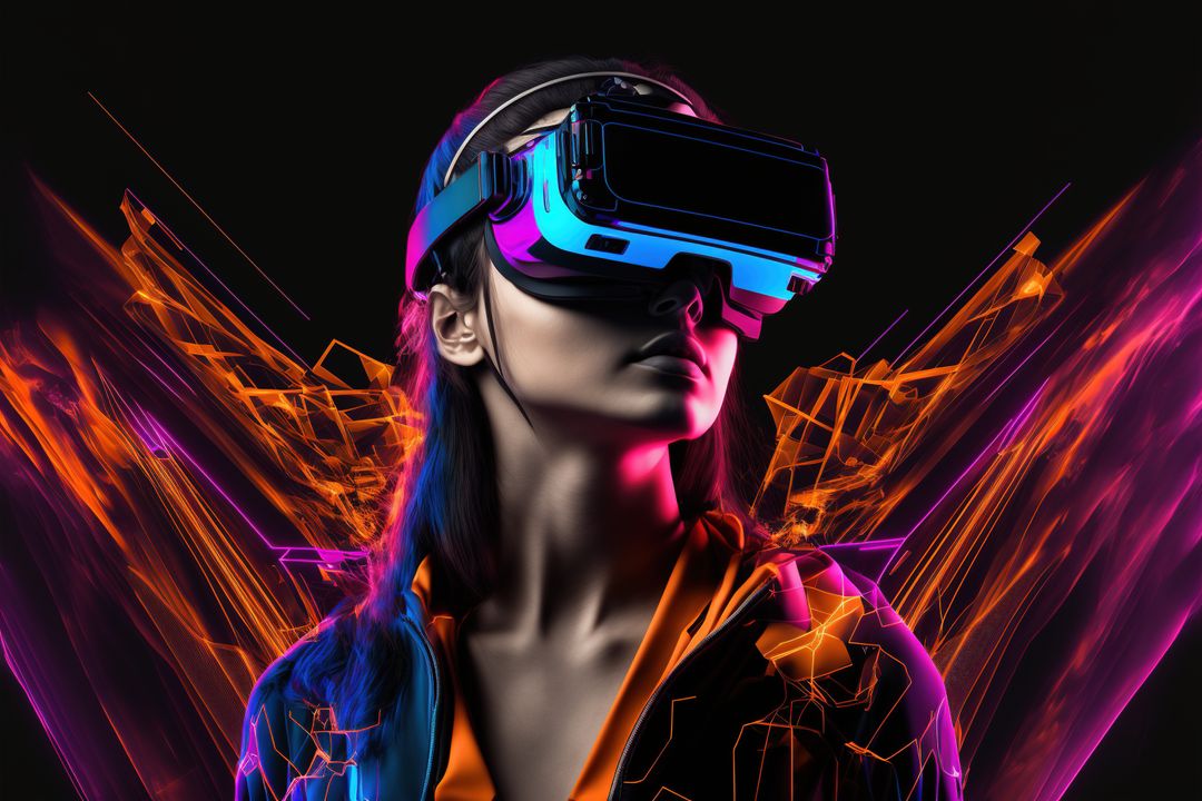 Woman Experiencing Virtual Reality with VR Headset and Neon Effects - Free Images, Stock Photos and Pictures on Pikwizard.com
