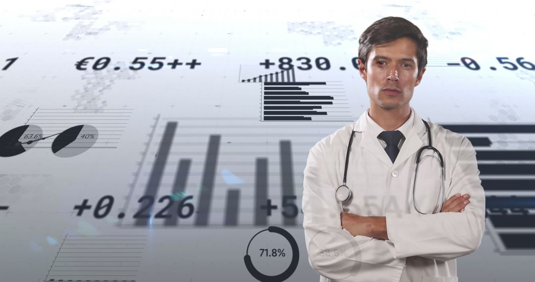 Doctor Analyzing Financial Graphs in Medical Technology Concept