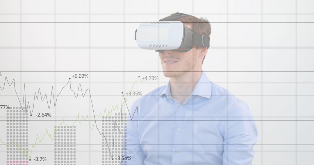 Businessman Analyzing Financial Charts with VR Headset Technology