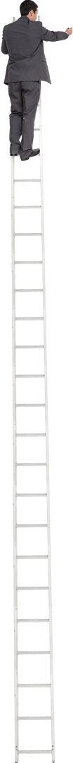 Transparent Businessman Standing on Ladder Writing