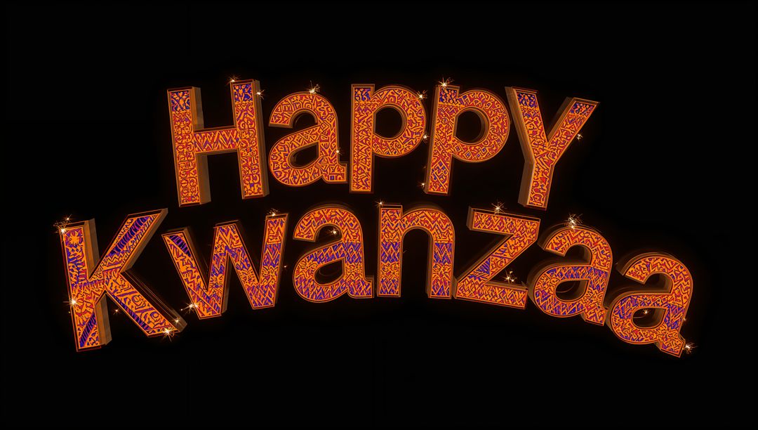Glowing Happy Kwanzaa Typography Celebrating Tradition with Patterned Gold Sparkles