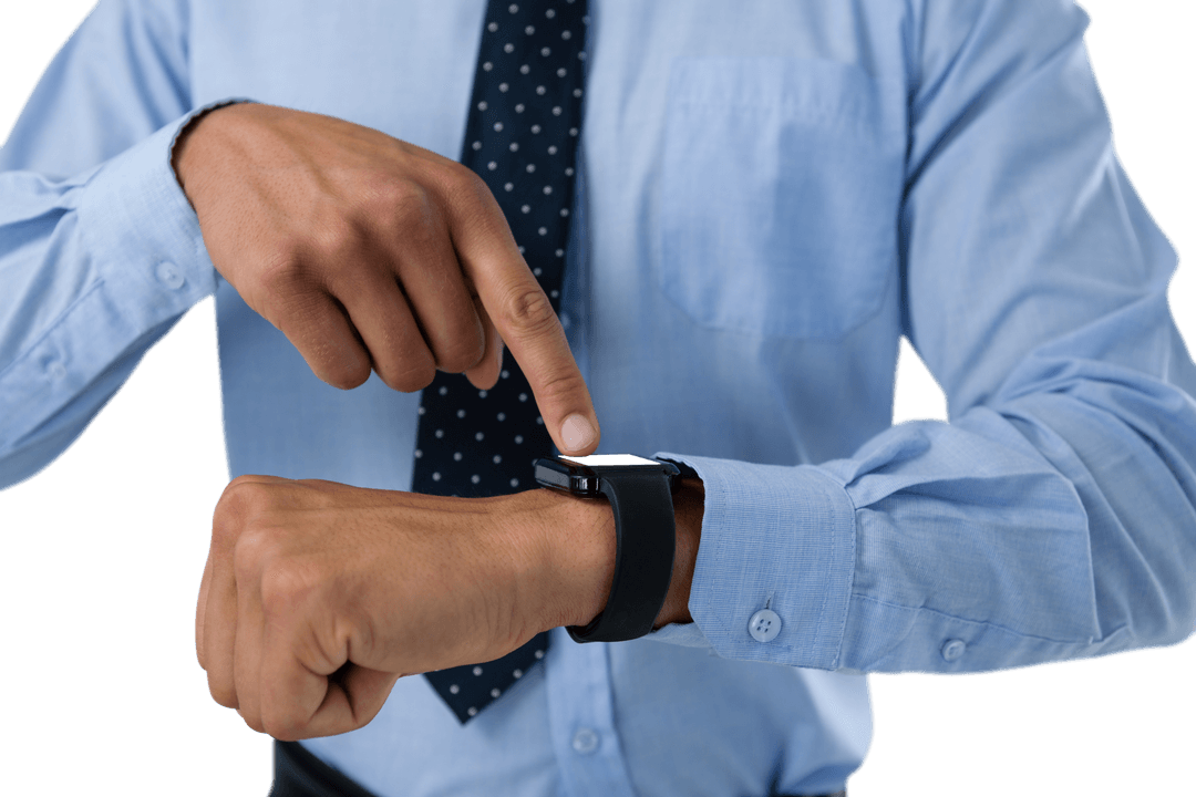 Businessman Engaging with Transparent Smartwatch Technology