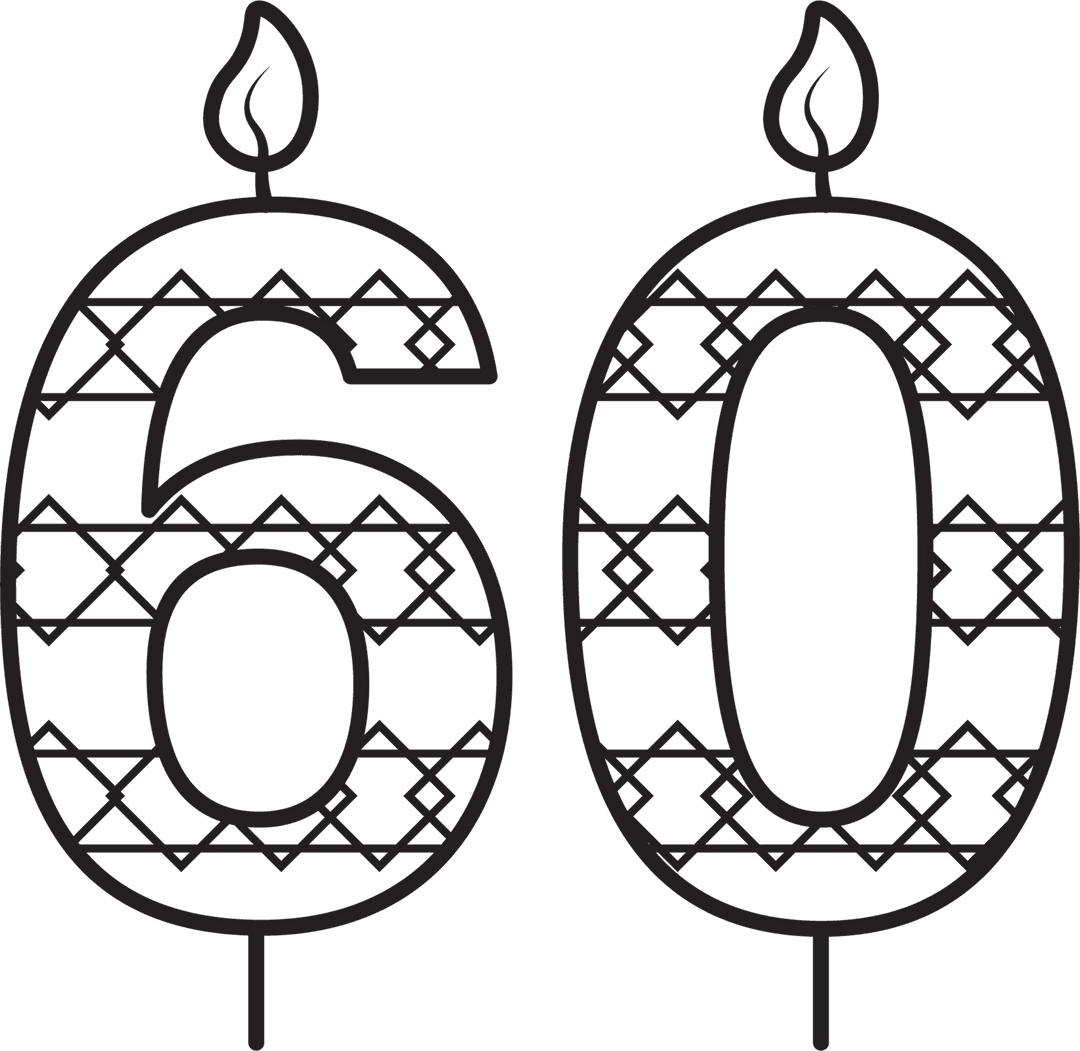 Vintage Pattern 60th Birthday Candle on Transparent Background