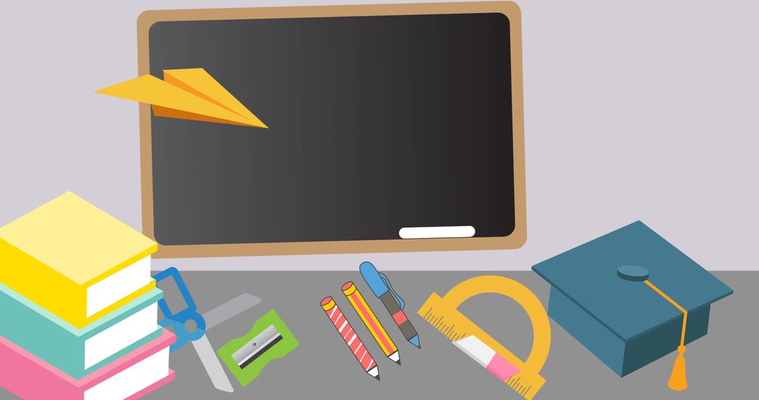 Happy Substitute Day with School Supplies and Blackboard