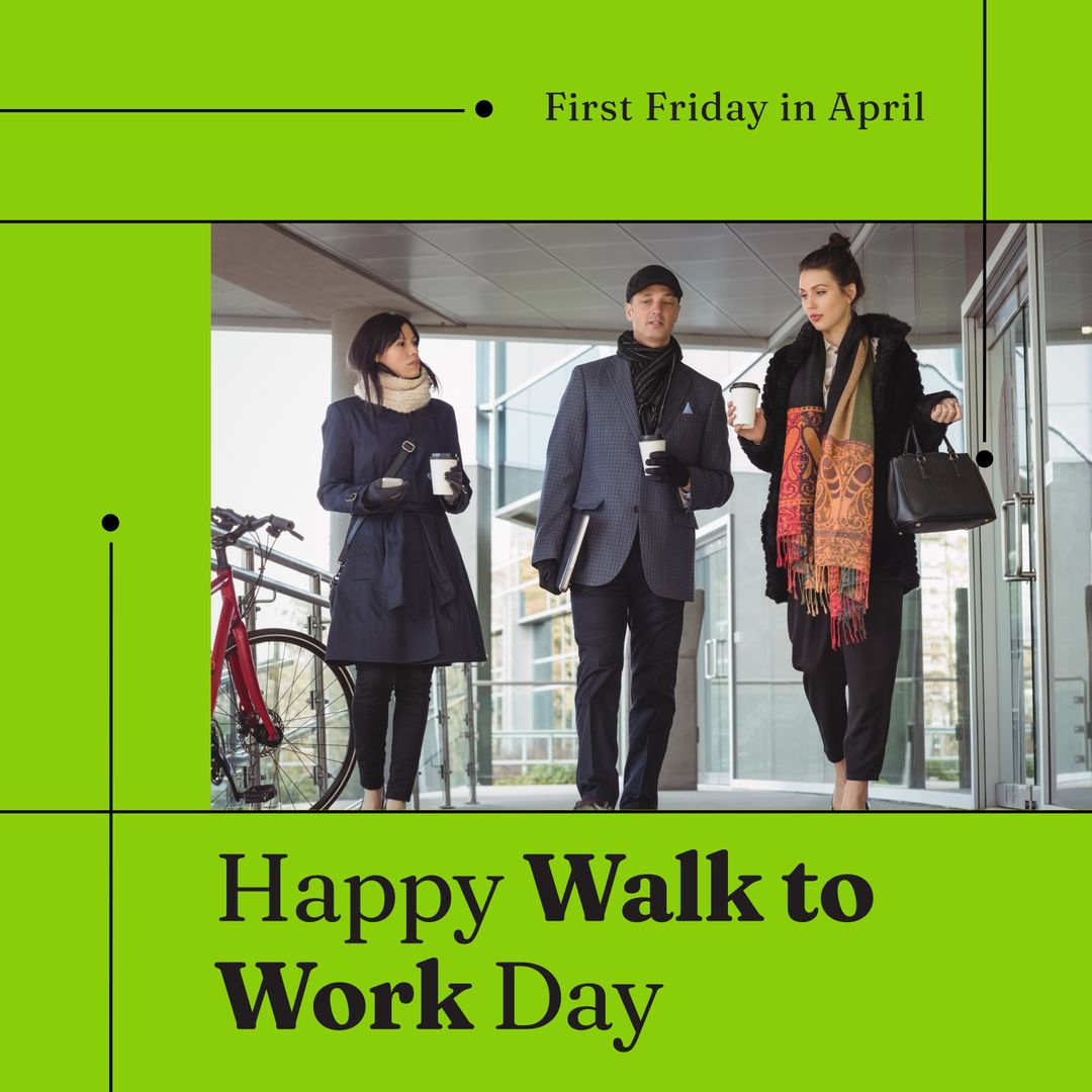 Celebrating Walk to Work Day with Colleagues on First Friday in April - Download Free Stock Templates Pikwizard.com