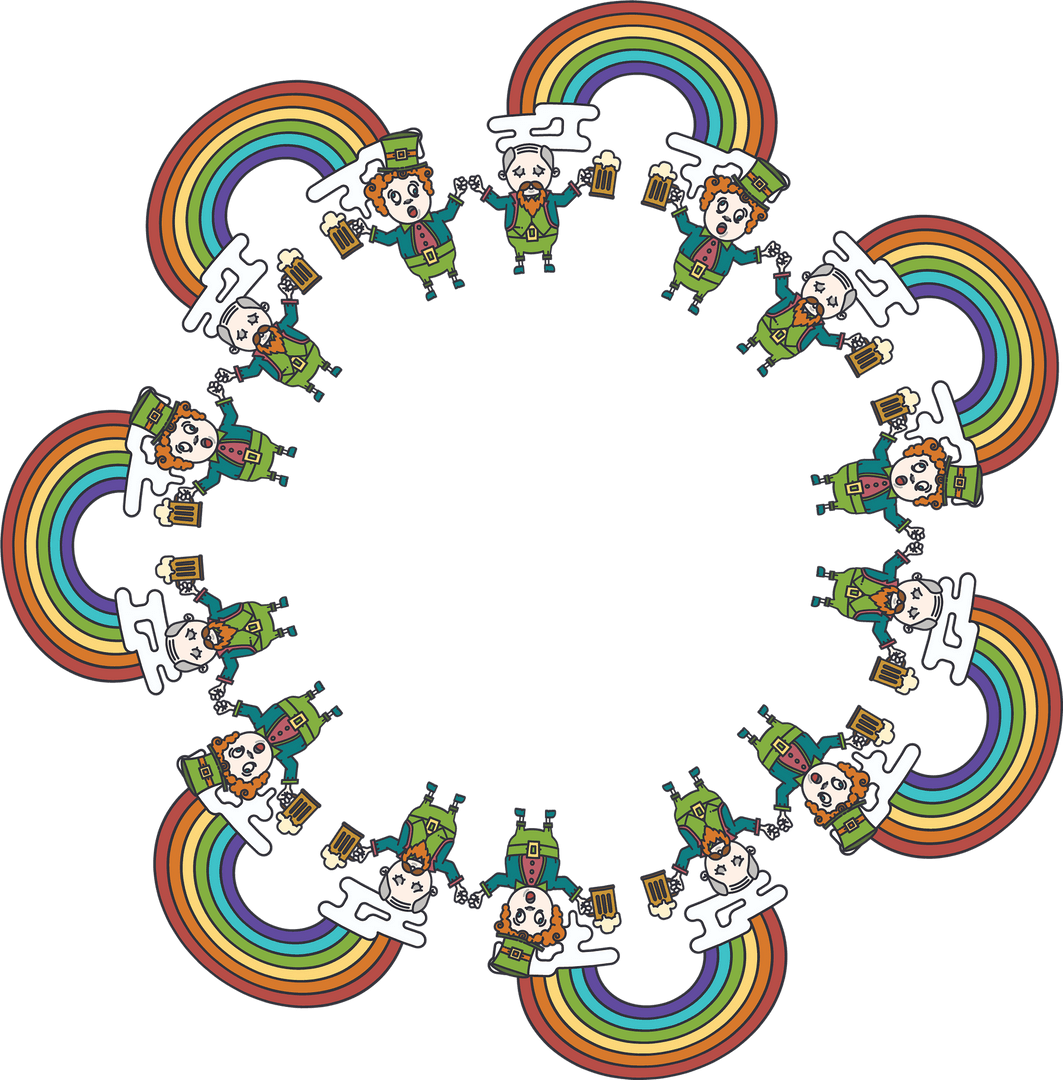 St. Patrick's Day Leprechauns with Rainbows on Transparent Background