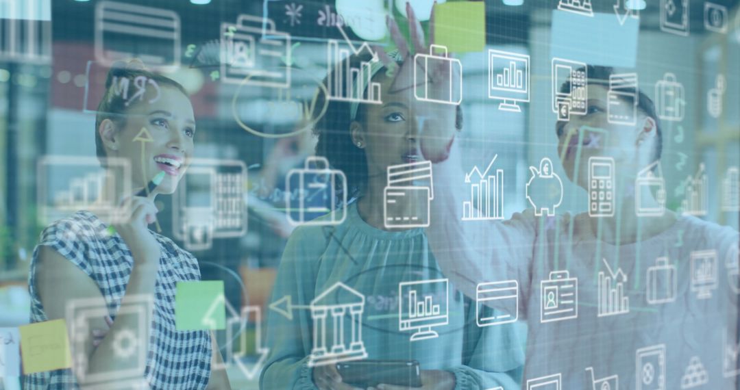 Diverse Female Team Collaborating on Futuristic Digital Interface